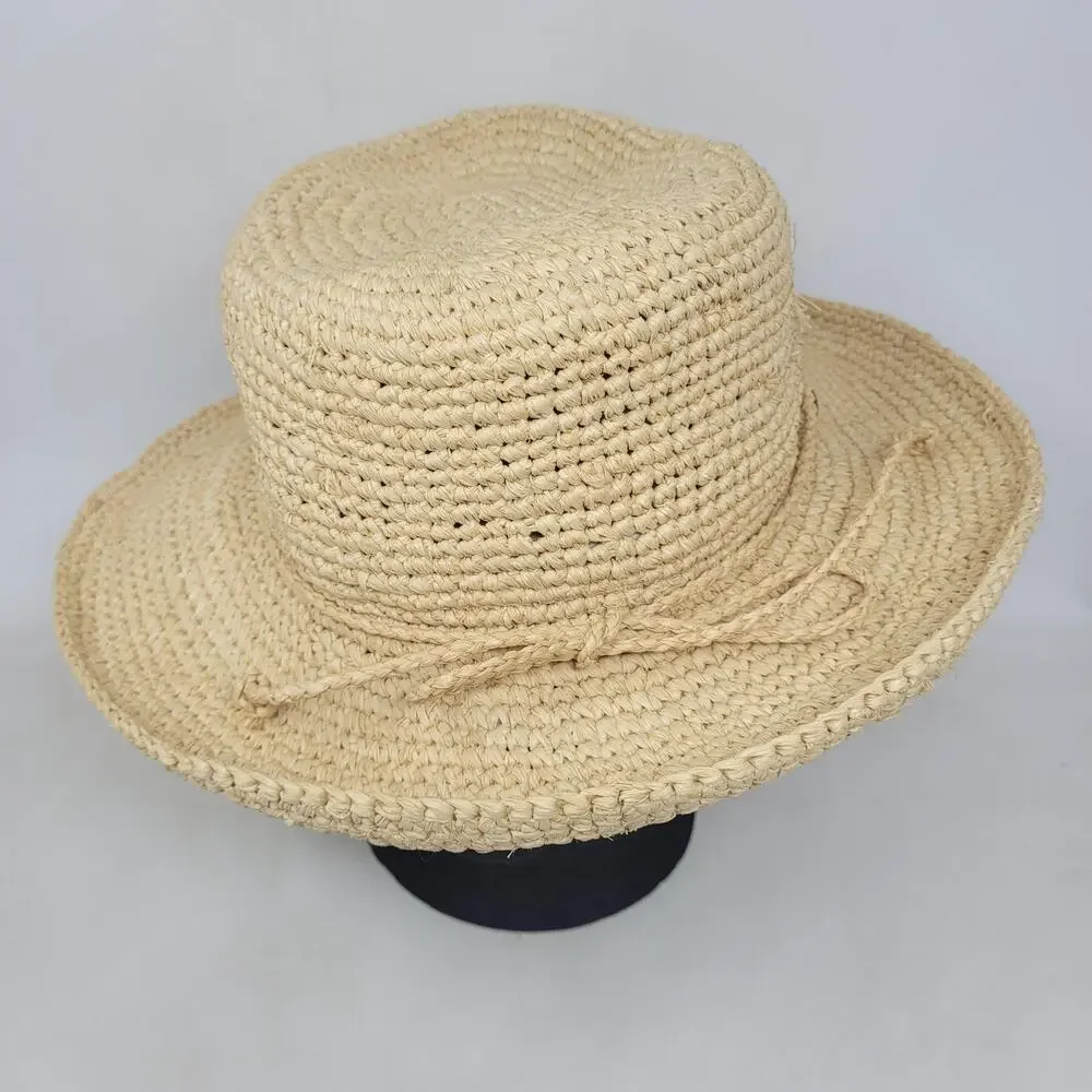 Scala Hat One Size Beige Tan Raffia Crocheted Raffia Packable Crushable L551OS - Picture 4 of 10